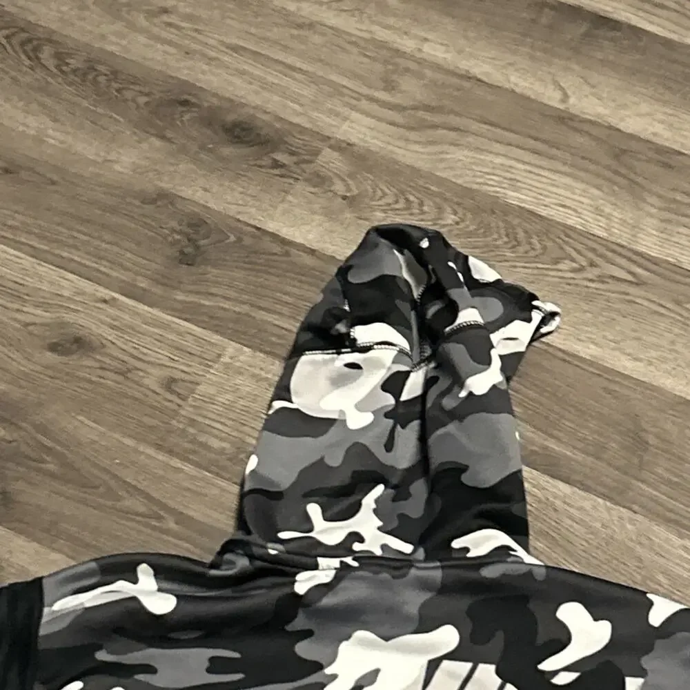 Boys Small Nike Dri Fit Black White Grey Camouflage Print Hoody